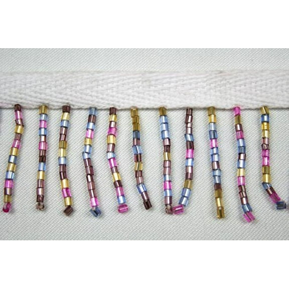 Altotux Beaded Trim 1-1/2" Color Glass Bugle Cylinder with 3/8" Ribbon By Yard