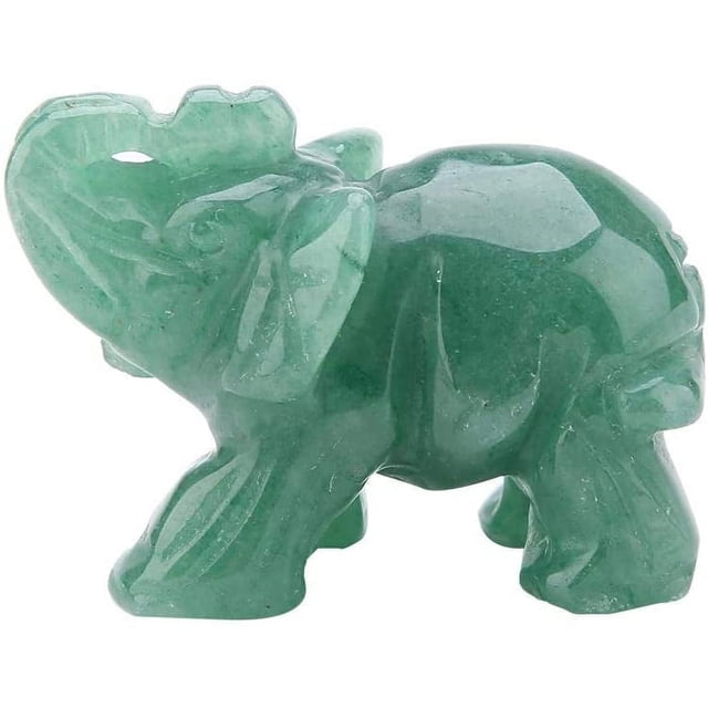 Figuras de elefante de cristal, elefante tallado de jade natural de 2 pulgadas, decoración del hogar, artículo de decoración del coche (aventurina verde)