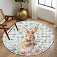 thumbnail image 3 of Round Area Rug 7 Ft, Bunny Easter Washable Non-Slip Circle Carpet for Living Room/Bedroom, Spring Floral Rabbits Checkered Farmhouse Low-Profile Large Runner Mat Collection Rugs for Indoor, 3 of 7