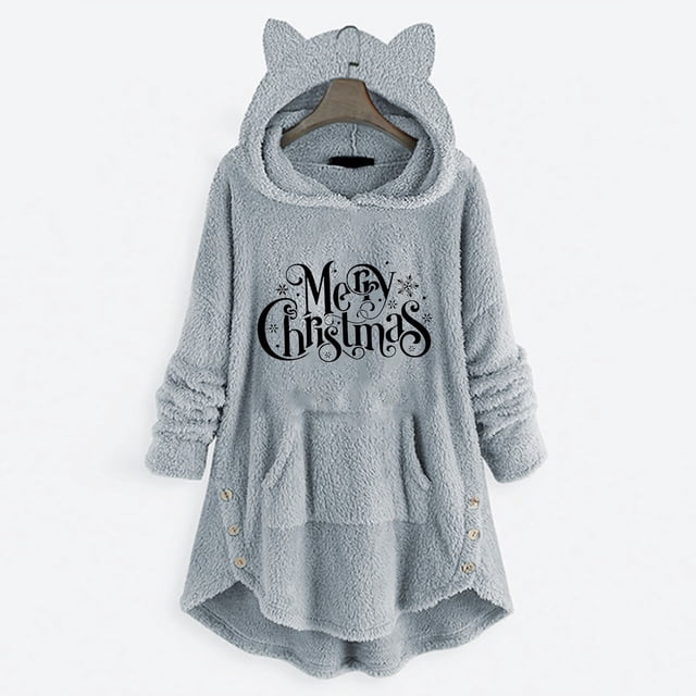 Qertyioot Femmes Hiver Noël Impression Sweat-Shirt, Manches Longues Casual Col Rond Pull Tops de Mode