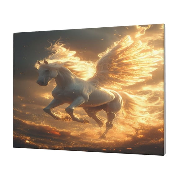 Fuzoiu Golden Winged White Horse Print Canvas Wall Decorative,Modern Artwork Picture Decor Painting,Living Room Bedroom Home Office,Framed Hangable Decorative Artwork Size 30x40