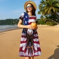 thumbnail image 4 of Fotbe USA Aigle avec Ailes Déployées Robe Décontractée Mode Femme Manches Courtes Robe Maxi Robe T-Shirt Rayée Longue Robe Maxi à Blocs de Couleur, 4 of 6
