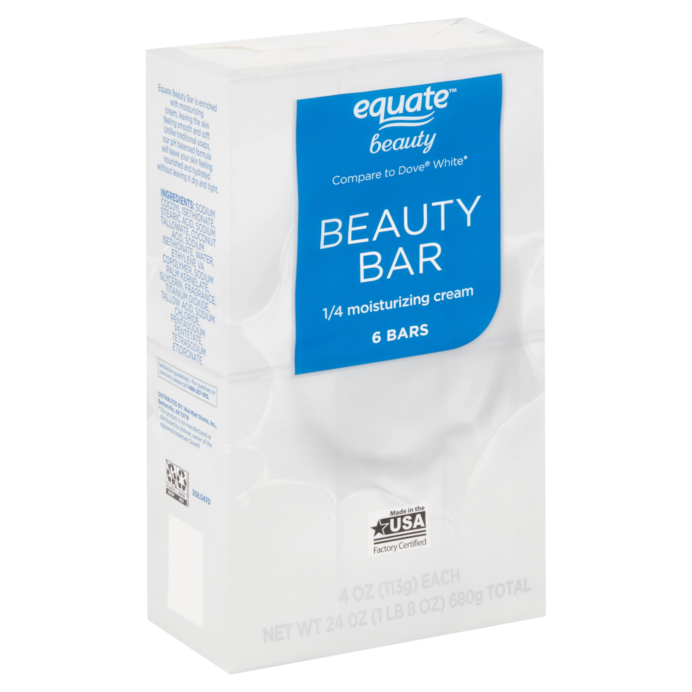 Equate Beauty Beauty Bar, 4 Oz, 6 Count