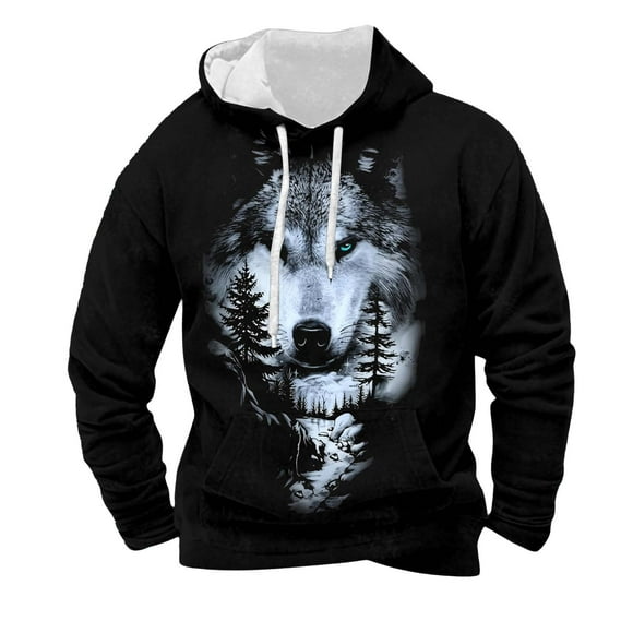 LUOGENLI Mens Hoodies Pullover Camo European Norse Mythology Hooded Retro Casual Printed Hooded Sweatshirt Mens Hoodies Pullover Graphic Black Size S