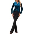 thumbnail image 2 of INSPIRE CHIC Blazer en Velours à Manches Longues avec Col Cranté pour Femmes TP Bleu Lac, 2 of 6