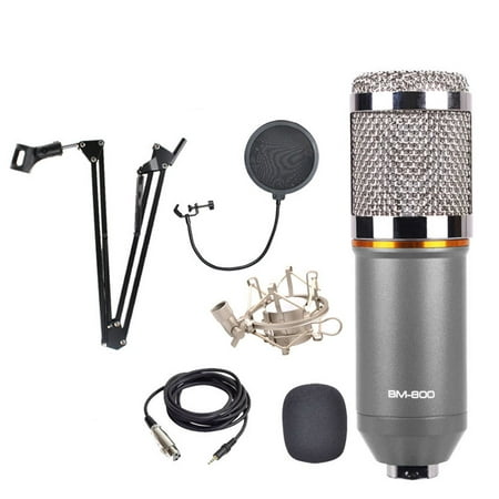 BM-800 Professional Studio Broadcasting Recording Condenser Microphone with Shock Mount and Stand (Black and
