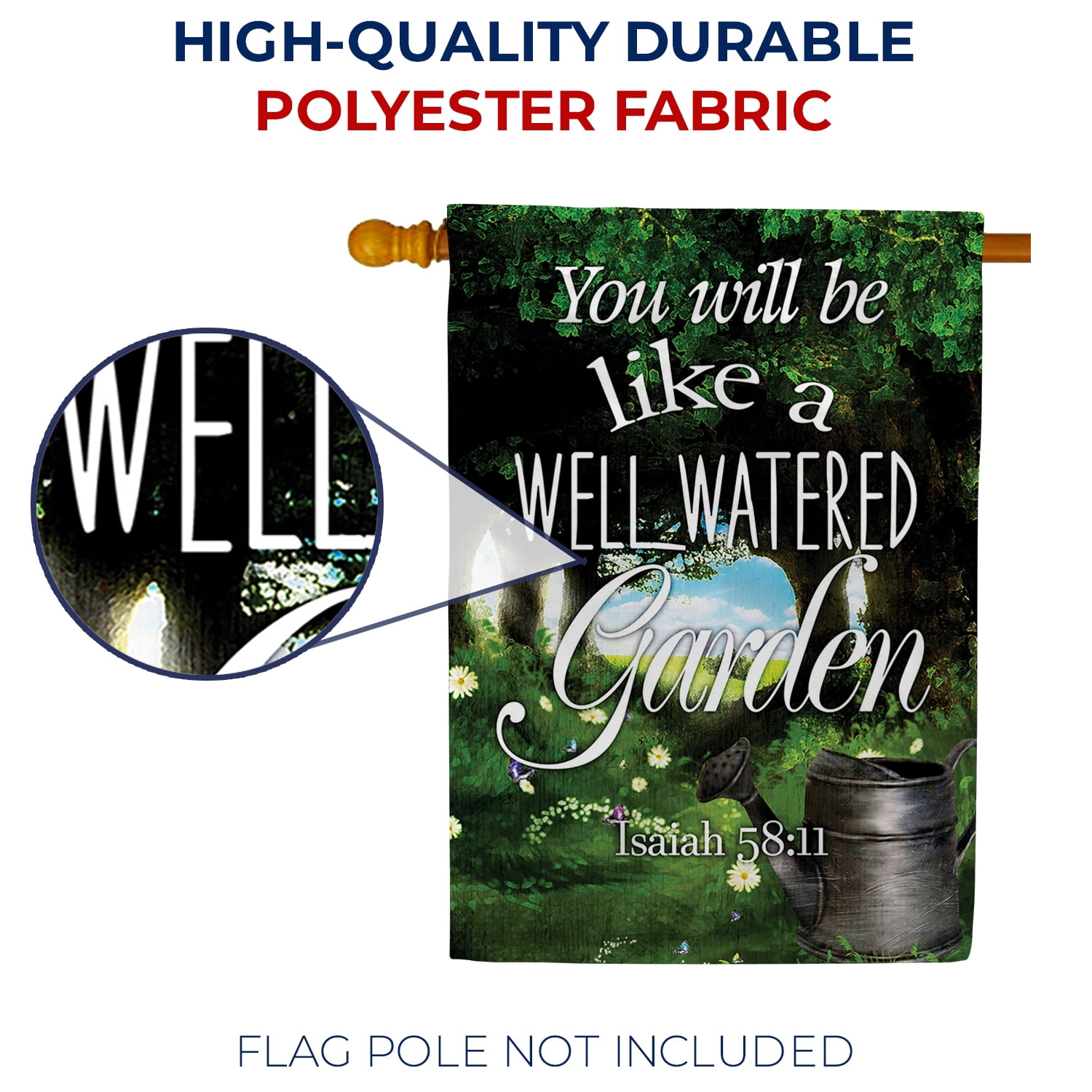 America Forever Bible Verse House Flag - 28 x 40 inch -Isaiah 58:11 You will be Like a Well Watered Garden - Christian Quotes Religious Outdoor Yard Decorative Inspirational Faith Flag