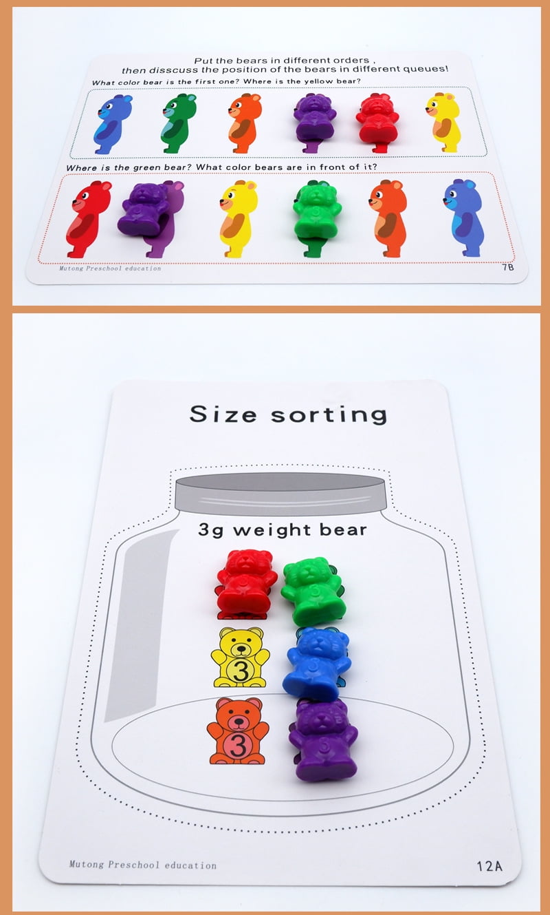 Storage Box Activity Cards AMONE Counting Bears with Matching Sorting Cups,Pre-School Math Learning Games with 2 Dices,Color Recognition STEM Educational Toy for Toddler Bonus Tweezers 