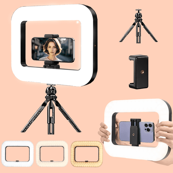TIKBBRMG 14.6'' Ring Light with Stand for Desk, 20W Selfie Light for iphone, Tripod for Phone with Light for Video Recording, Mobile Video Stabilizer for Cameras, Phones, Makeup, Vlog
