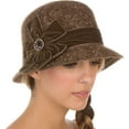 thumbnail image 1 of Sakkas Womens Vintage Style Cloche Bucket Bell Hat with Velvet Flower Accent - Brown - One Size, 1 of 2