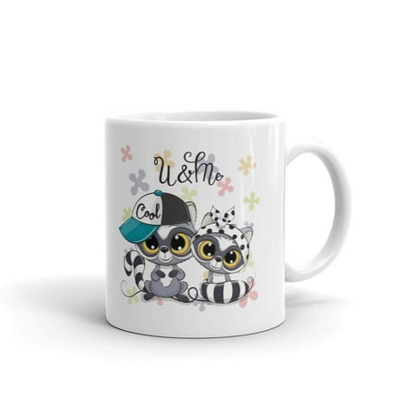 

Two Cute Cartoon Raccoons Boy and Girl U & Me Coffee Tea Ceramic Mug Office Work Cup Gift 11oz
