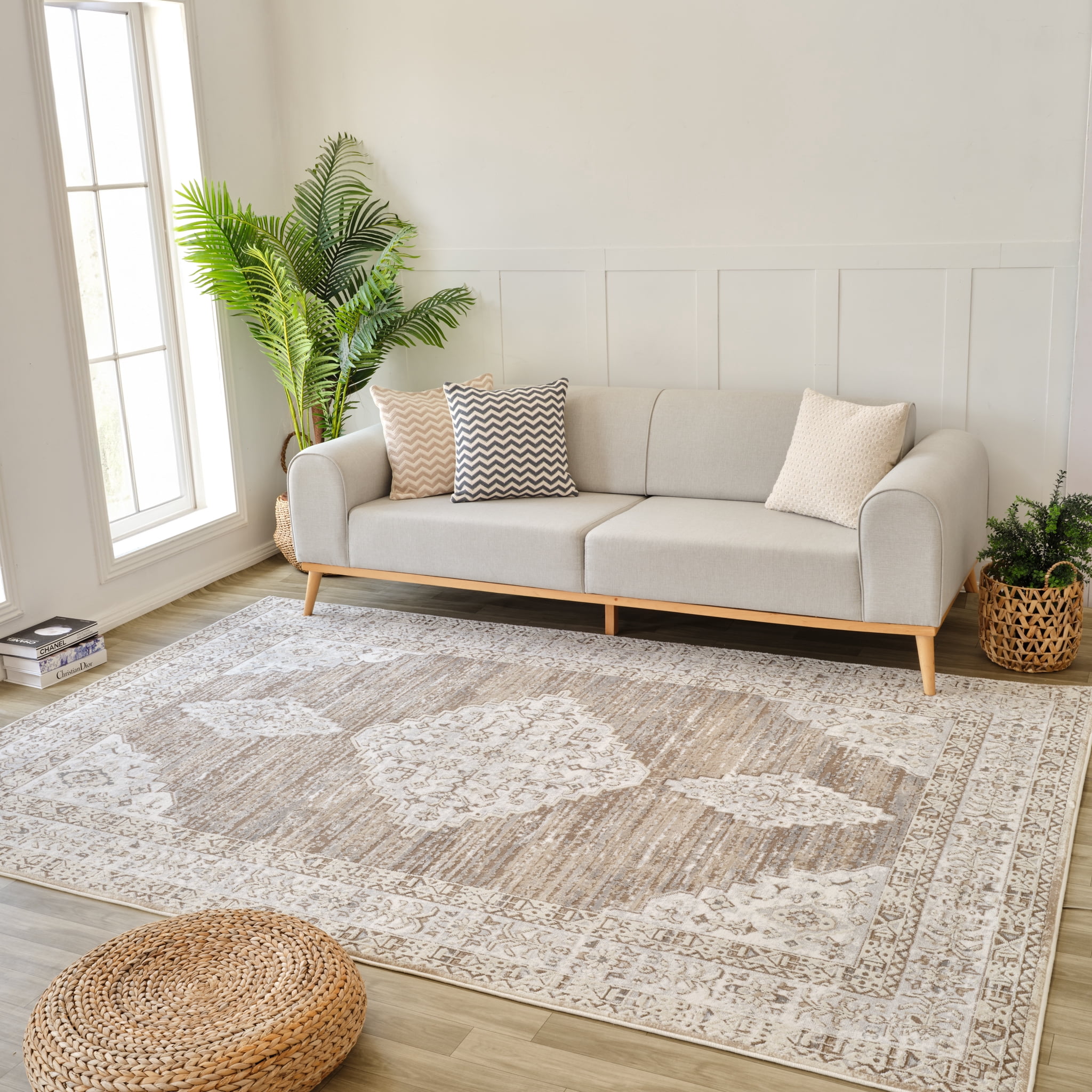 Rug Branch Nomad Vintage Indoor Area Rug, Beige Brown, Distressed - Living Room, Bedroom, Dining Room, and Kitchen