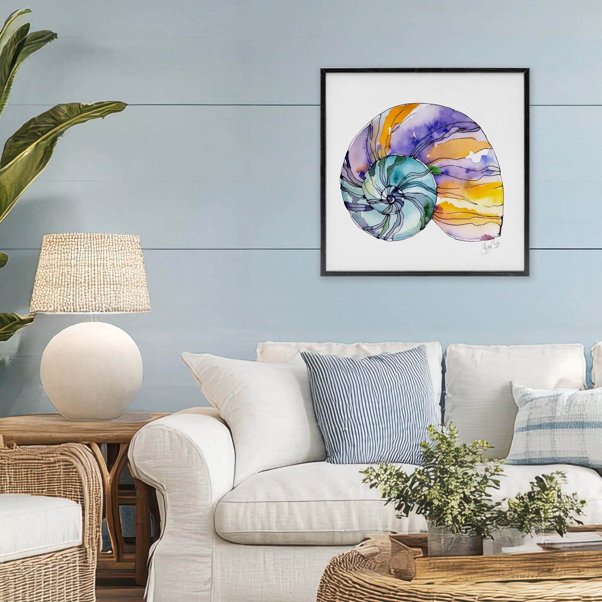Stupell Industries Sunlit Striped Nautilus Black Framed Giclee Art, design by Shelly Craig