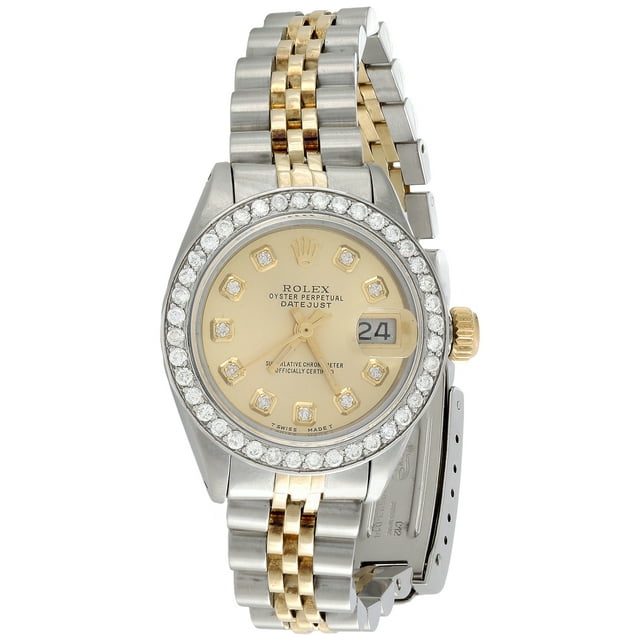 Ladies 18K / Steel Rolex DateJust Jubilee 6917 Diamond Watch Champagne Dial 1 CT.