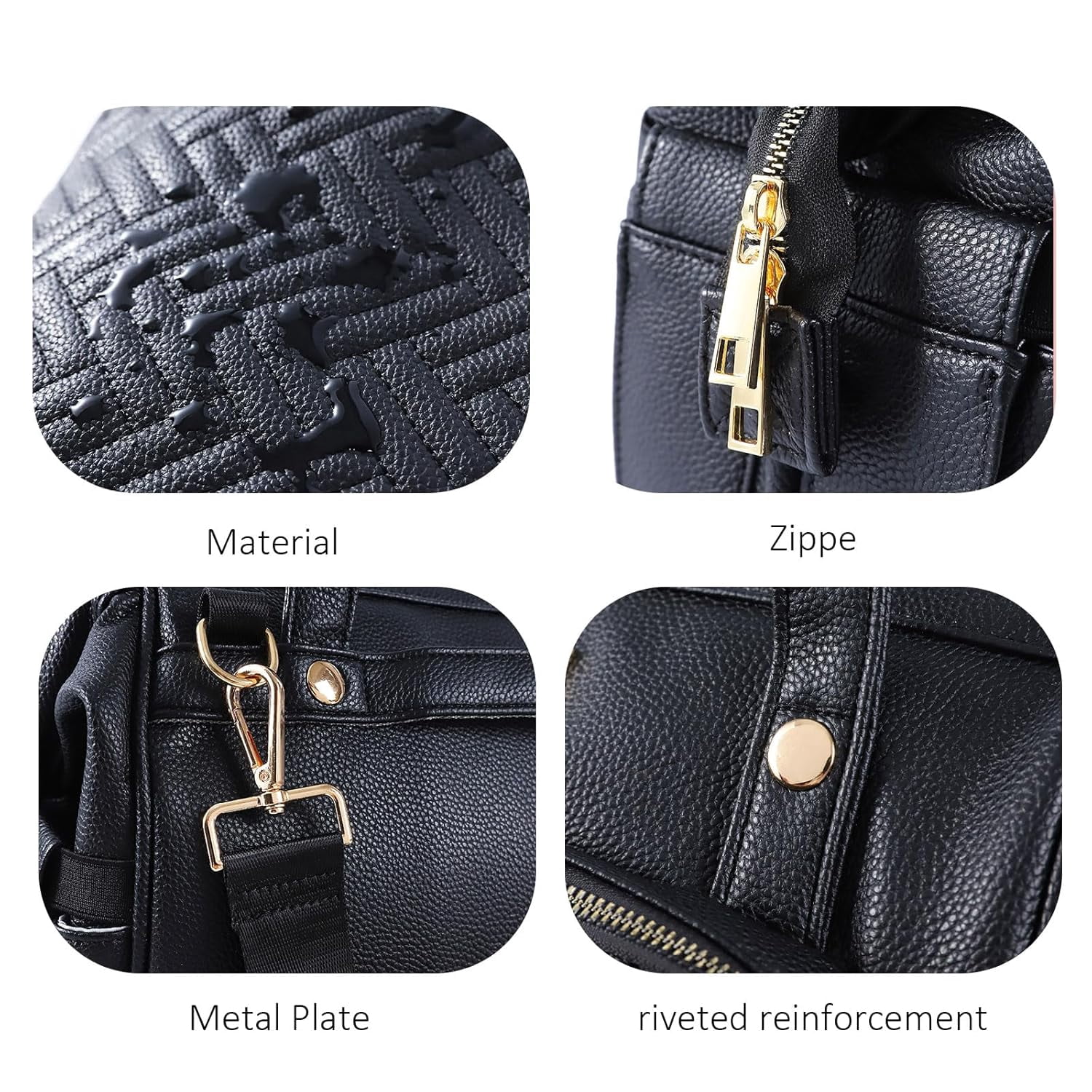 Baby Bag , Diaper Bags with 13 Pocket ,Diaper Bag Tote for Mom and Dad, Waterproof Stylish Leather Baby Diaper Bag for Travel(Black)