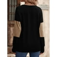 thumbnail image 3 of Women Blouses Dressy Casual Color Block Long Sleeve Shirts V Neck Tops Fall Outfits Camel XL, 3 of 4