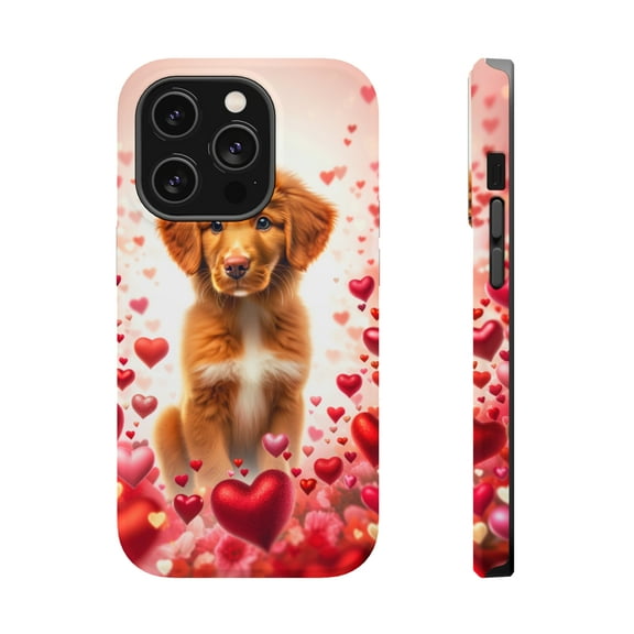 DistinctInk Tough Case for Apple iPhone 14 Pro MAX (6.7" Screen), Compatible with MagSafe Charging - Valentine's Day Nova Scotia Duck Tolling Retriever Puppy