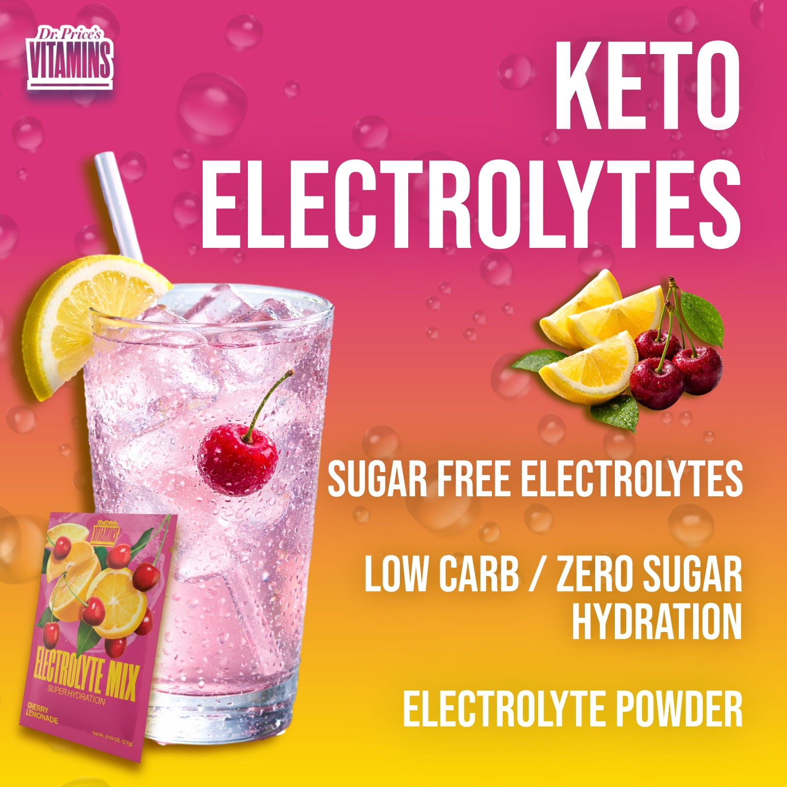 Dr. Price’s Electrolyte Mix – Cherry Lemonade Flavor, 30 Packets | Sugar-Free Hydration Powder with Trace Minerals