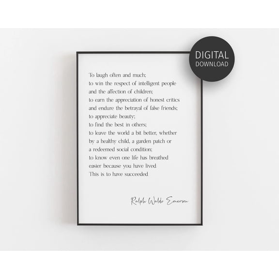 To Laugh Often And Much, Emerson Success Quote, Ralph Emerson, Success Wall Art, Classroom Posters, Wall Art, Downloadable Posters Home Decor, 8x12 UNFRAMED