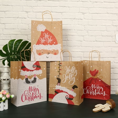 Christmas Gifts Bags, 12 Pack Small Size Kraft Paper Bags with Handle for Holiday Gifts