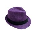thumbnail image 2 of Fedora Hat Men Women Summer Short Brim Straw Fedora Hat, Purple LXL, 2 of 2