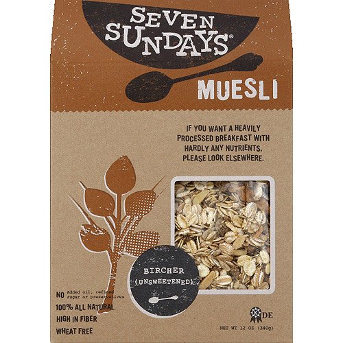 Seven Sundays Bircher (Unsweetened) Muesli, 12 oz, (Pack of 6