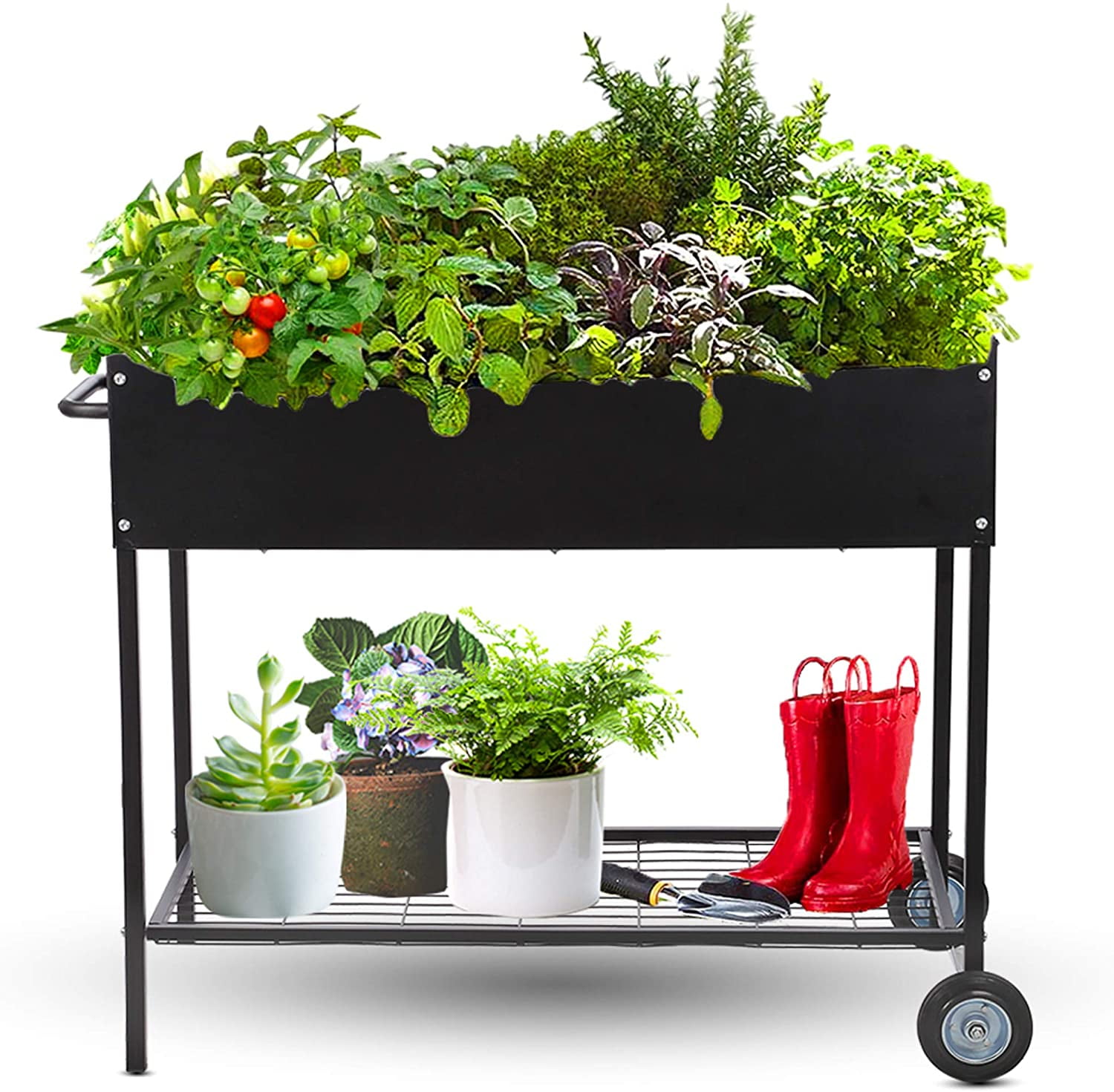 FOYUEE Raised Planter Box with Legs Outdoor Elevated Garden Bed On Wheels for 