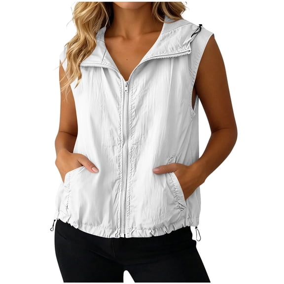 HAiming Plus Size Athletic Vest for Women Sleeveless Zip up Collared Casual Shirts with Pockets Going out Tee
