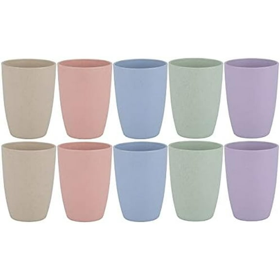 Wheat Straw Reusable Cup (12 oz) - Unbreakable Drinking Glasses Sets for Home Outdoor - Dishwasher Safe Tumbler - BPA Free and Eco friendly (10Pcs/5Color)