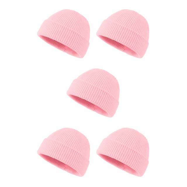 Qarigey Sombreros de mujer Sombreros de color sólido Accesorio de ropa Sombrero de moda Cómodo Sombrero de punto flexible para al aire Rosa claro 5piezas