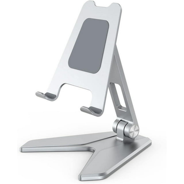 Soporte para tableta, accesorio para tableta, soporte ajustable de doble eje para teléfono, soporte plegable portátil para iPad y iPhone (plata)