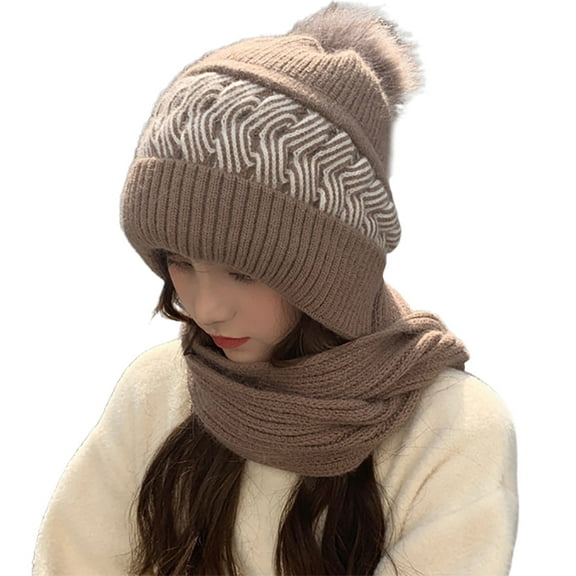 Xiao Hua women's winter beanie and knitted scarf set with pom-pom soft warm knitted beanie, 1 piece