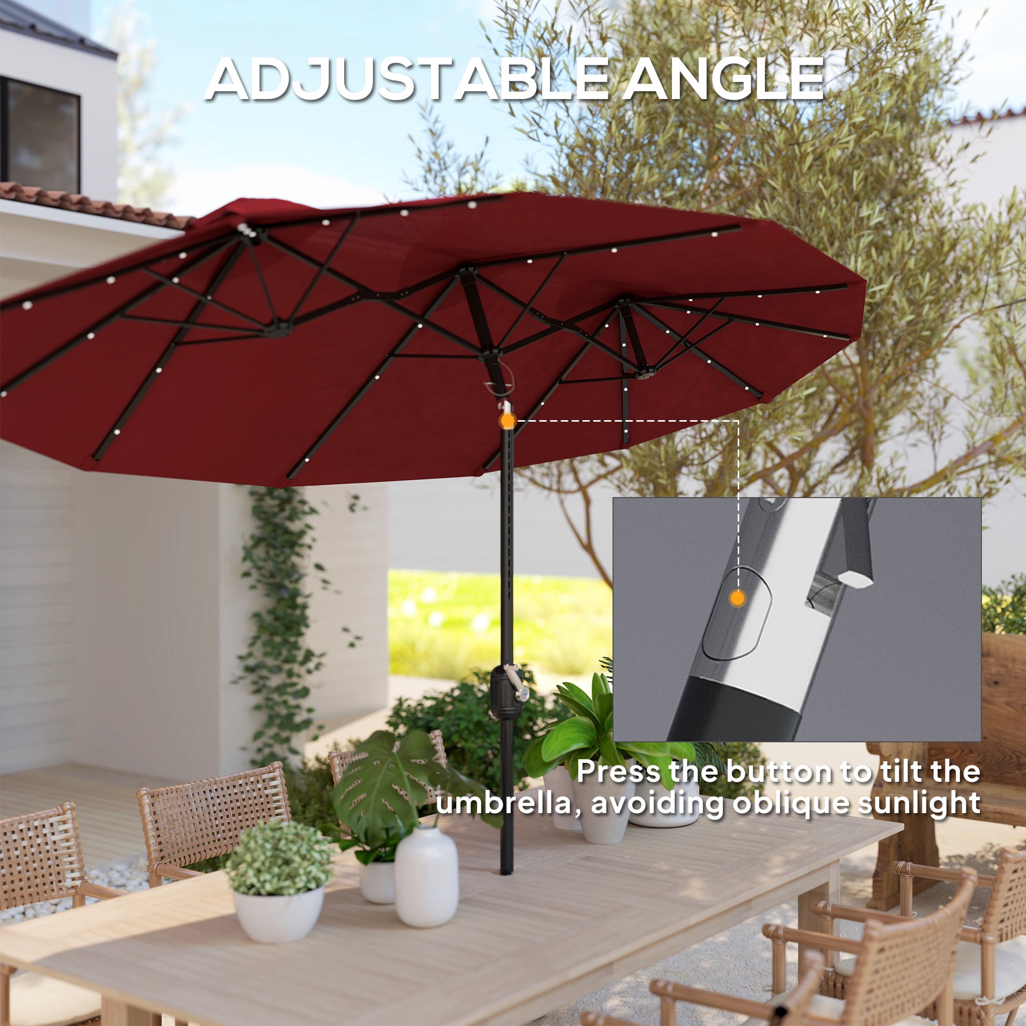 Outsunny 9.7' Double-sided Patio Umbrella with 3 Air Vents, Tilt and Crank, Outdoor Umbrella, Red