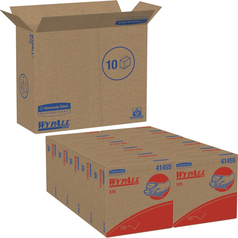WypAll X70 Hydroknit Cloths, 9.1" x 16.8", White, Durable Absorbent Reusable Wipes, Embossed, 100 per Box