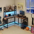 thumbnail image 2 of COMHOMA 59" L Shaped Computer Desk with LED Sensor Lights and Power Outlets, Reversible L Shaped Gaming Desk with Storage Bag and Hutch Monitor Stand, Home Office Desk with USB Port, 2 of 8