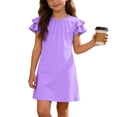 thumbnail image 6 of FAIWAD Girls Ruffle Sleeve Dress Kids Summer Crew Neck Pleated Front Casual Dress Solid Color A Line Sundress, 6 of 8