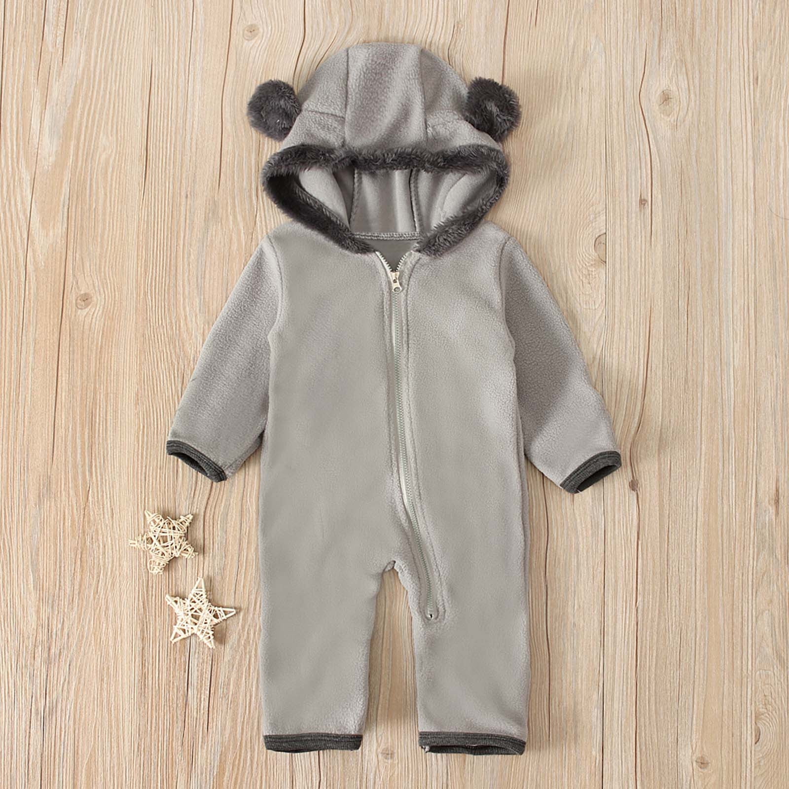 Fleece Baby Bodysuits Infant Onesie Kids Hooded One Piece Romper Outerwear Toddler Jacket Fleece Jacket Coat Zipper Jumpsuits Gray,2 Years