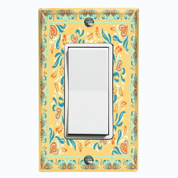 Metal Light Switch Plate Cover Yellow Flower Heart Mandala Tile Pattern TIL030