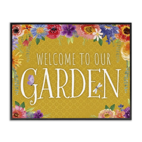 Stupell Industries Bohemian Garden Welcome with Floral Border Black Framed Giclee Art, 14 x 11, by Nicole DeCamp