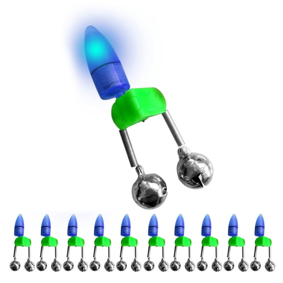 Fishing 10pcs LED Night Fishing Rod Bite Bait Alarm Light With Twin Bells Ring Fishing Bite Alarm Indicator