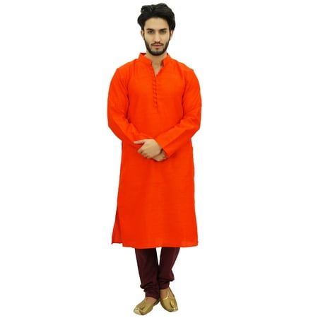 

Atasi Ethnic Men s Kurta Pyjama Set Orange Bollywood Designer Shirt-X-Large