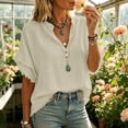 thumbnail image 4 of Favoffer Women's Linen Blouses V Neck Short Sleeve Tassel Button Casual Tops Lightweight Summer Shirts for Vacation Beach Daily, 4 of 6