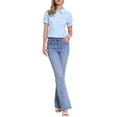 thumbnail image 2 of INSPIRAR CHIC Blusa de Algodón con Cuello Peter Pan y Mangas Abullonadas para Mujeres, Estampado Floral, Verano, Casual, Color Gris Azul, 2 of 6