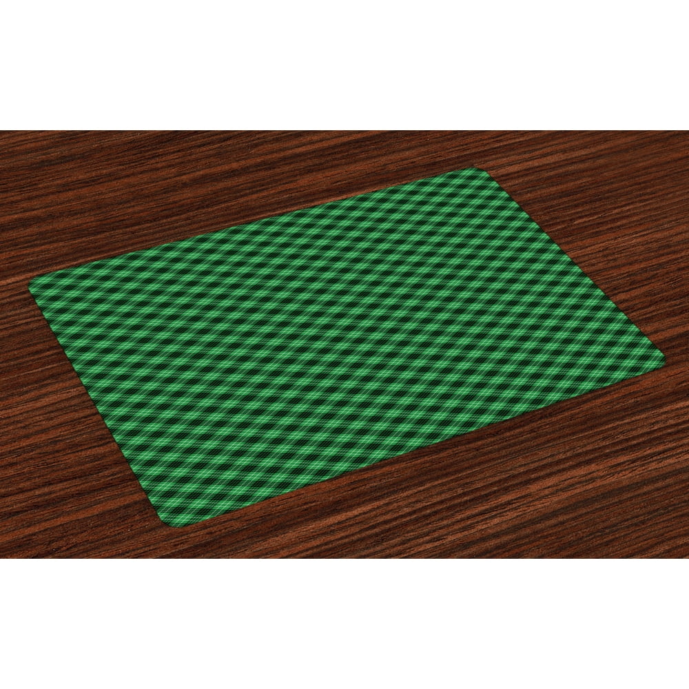 Plaid Placemats Set of 4 Diagonal Tartan Vibrant Green Color