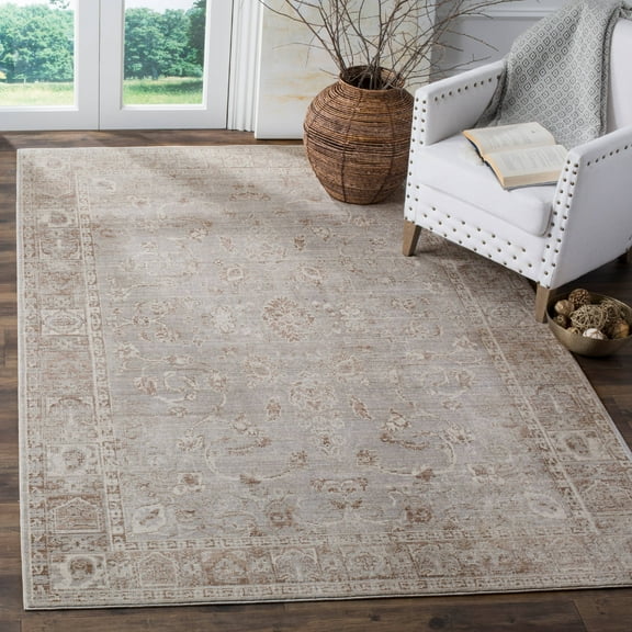 SAFAVIEH Valencia Rowan Floral Bordered Polyester Area Rug, Grey/Multi, 9' x 12'