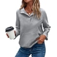 thumbnail image 3 of Womens Casual Textured Long Sleeve Henley Button V Neck Loose Pullover Trendy Fall Outfits Tops Light Gray S, 3 of 7