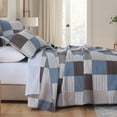 thumbnail image 3 of PANGUSHAN Juego de edredón 100% algodón King Size Patchwork Plaid King Juego de ropa de cama colchas de granja ligero edredón reversible azul/marrón cama para cama King 3 piezas, 3 of 5