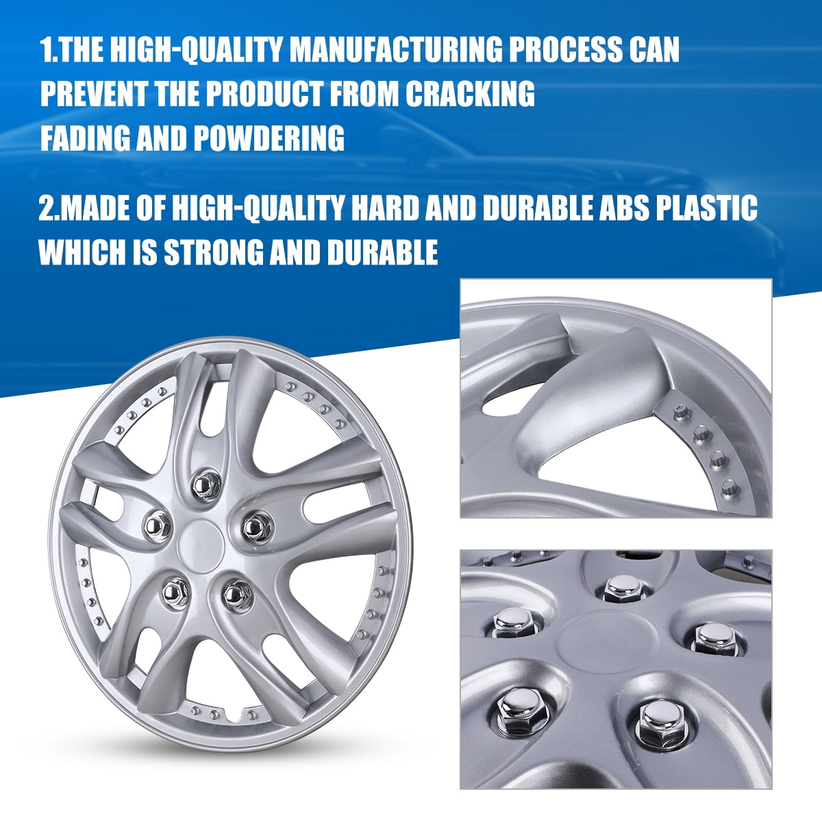 4Pcs Set 12" Universal Wheel Covers Hubcaps,Wheel Rim Cover Replacement,Snap on Car Truck SUV,PP Material,Lacquer