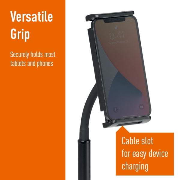 DURABLE TWIST COMBI Black Table and Floor Tripod for Tablet, iPad, iPhone, Android, Foldable Stand with Convenient Bag, Height Adjustable, 360° Rotation