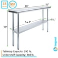thumbnail image 3 of 14" x 60" Stainless Steel Work Table with Undershelf Food Prep NSF Utility Work Station, 3 of 9